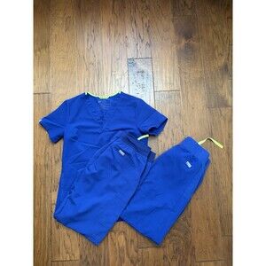 FIGS Technical Scrub Set Top w/2 bottoms XXS Women's Blue Kade Cargo Scrubs